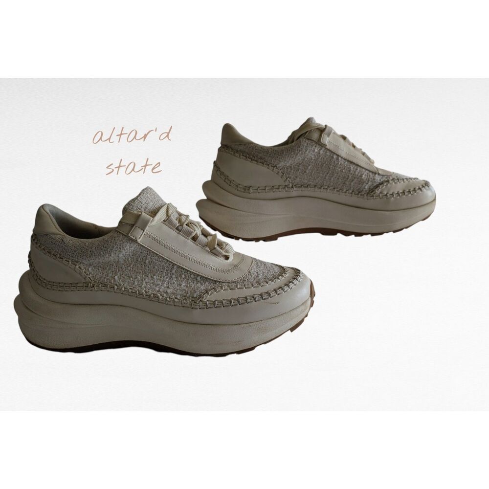 Altar’d State Journe Platform Sneakers 10 Cream Tweed Chunky Lug Sole